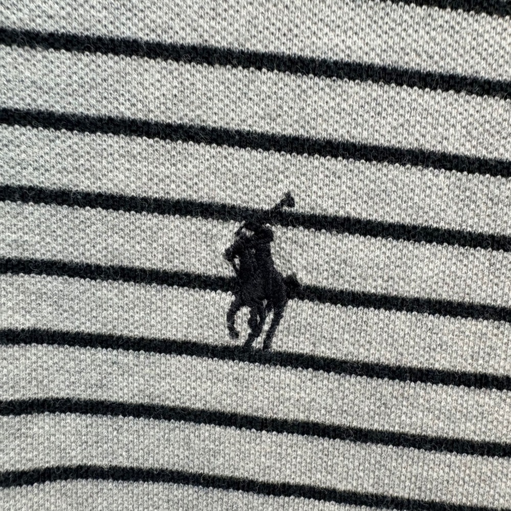 Polo Ralph Lauren Men XL Grey Black Striped Cotton Pique Polo Classic Preppy EUC - Picture 5 of 12
